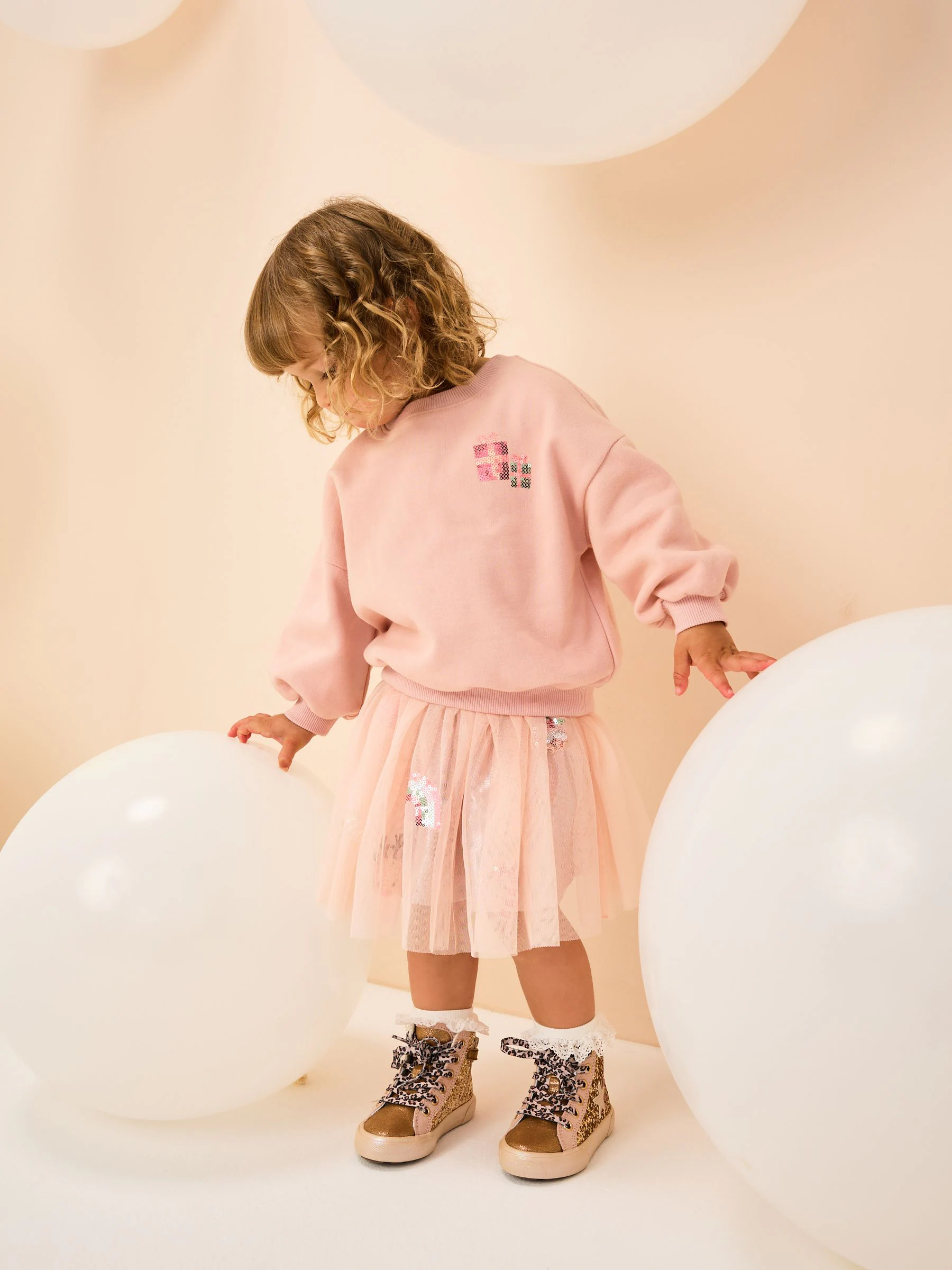 Roze Kerstmis - Set van top met lange mouwen en rok (3mnd -7jr)