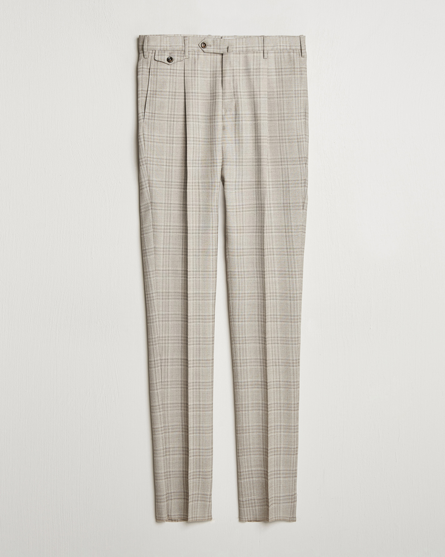 PT01 Gentleman Fit Check Wool Trousers Beige