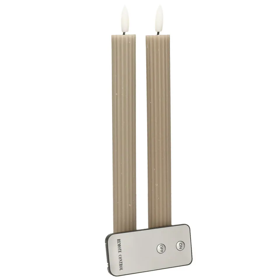 Anna's Collection Led dinerkaarsen - 2x - taupe - ribbel - 23 cm