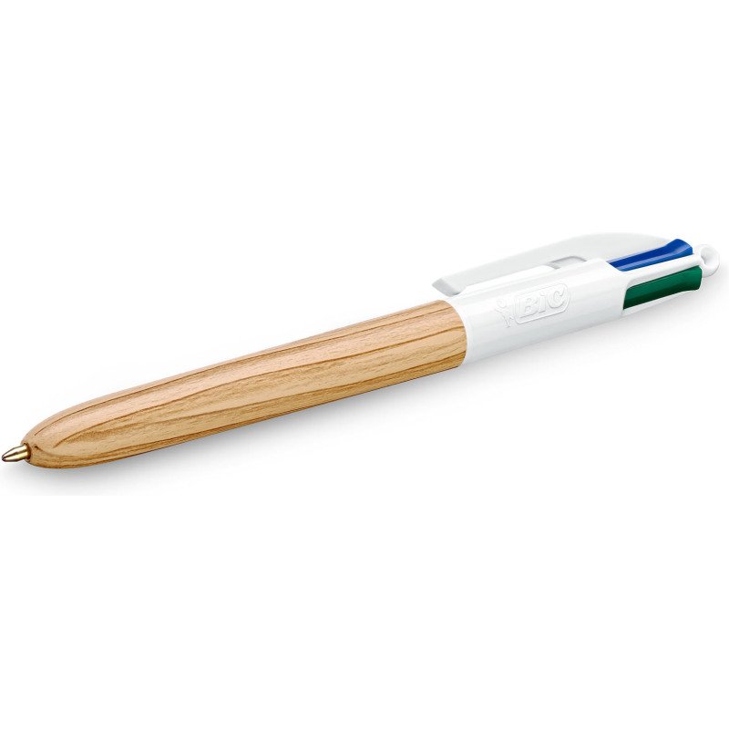 Stylo bille Bic 4 couleurs Wood Style rétractable pointe 1 mm - écriture moyenne