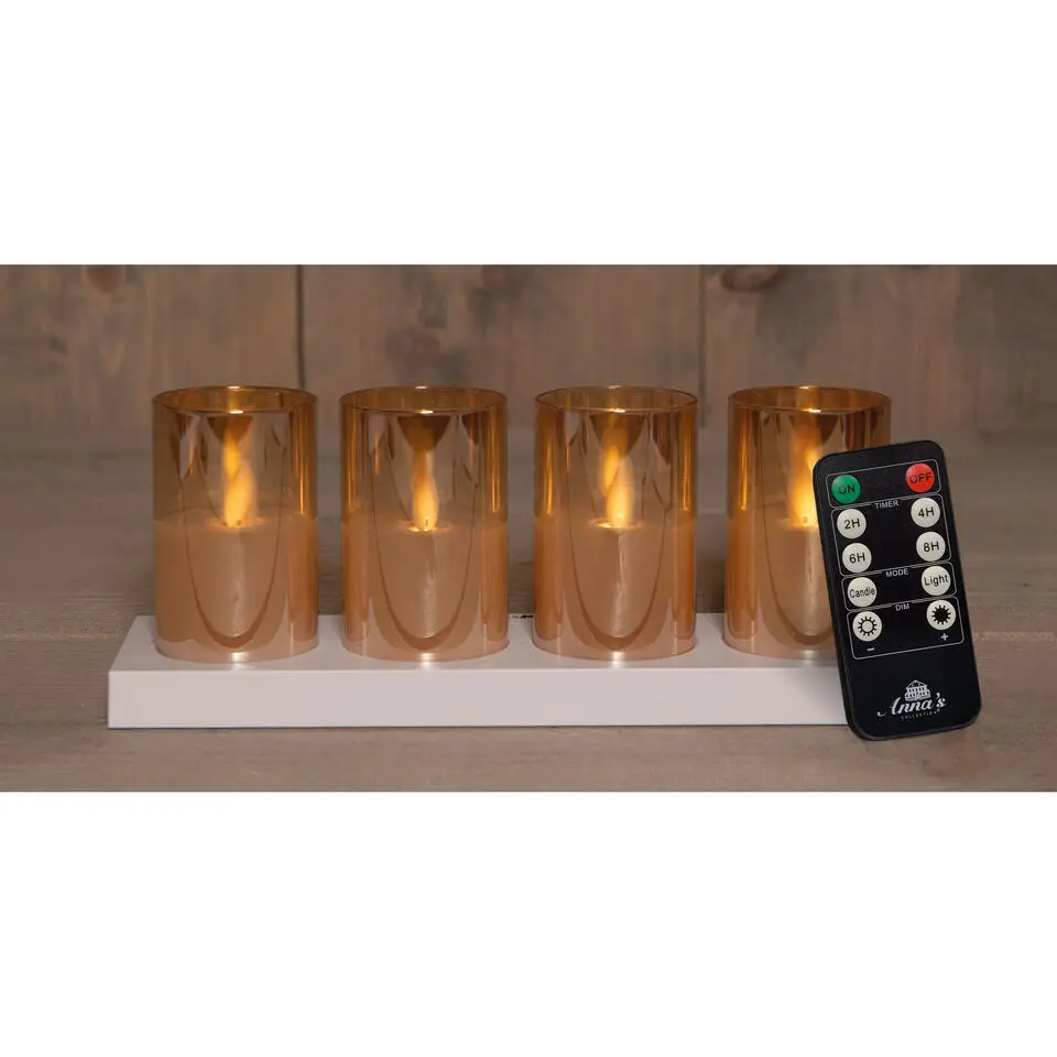 Anna's Collection LED kaarsen in glas -4x - oranje -oplaadstation