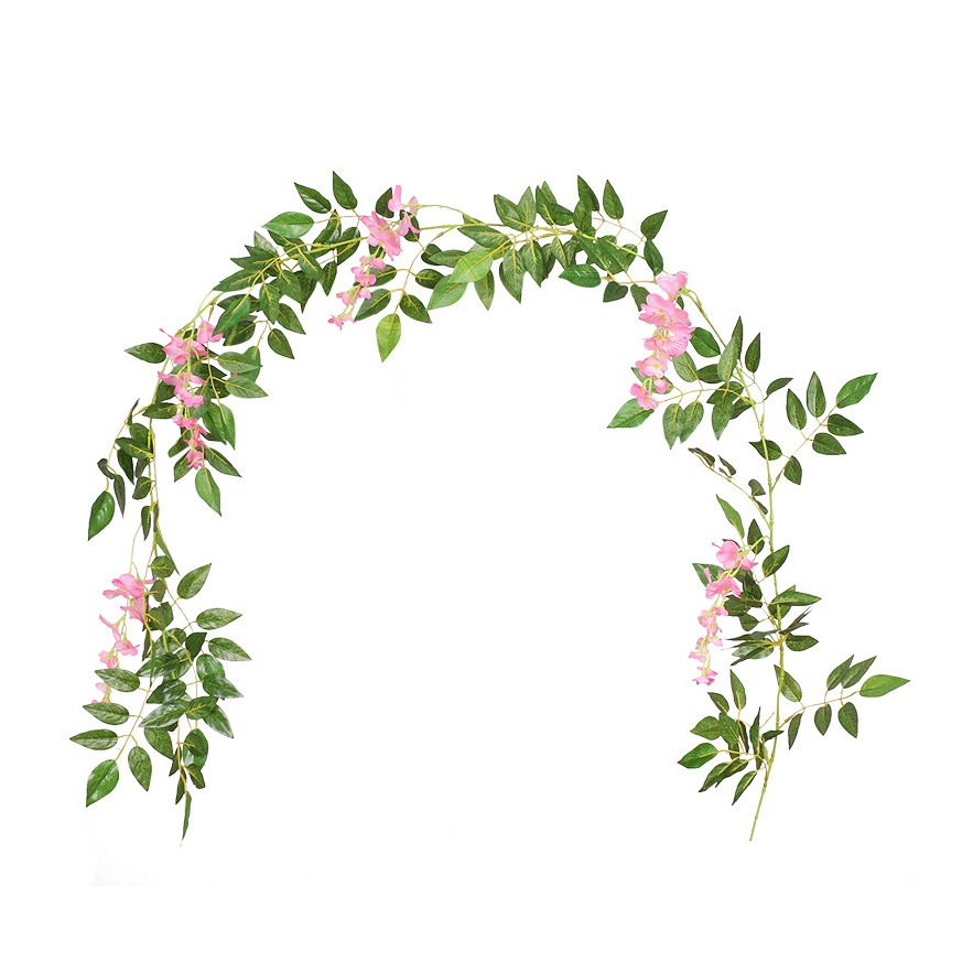 (190cm) Deko Kunstblumen Glyzinien Reben Girlande Party Tisch Deko - Grün / Pink