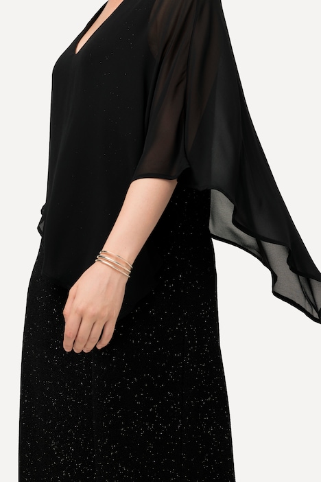Kleid, doppellagig, Chiffon-Cape, V-Ausschnitt, 3/4-Arm