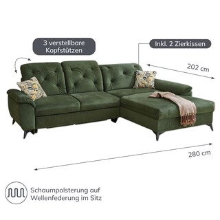 Ecksofa Studio, Stoffbezug dunkelgrün, ca. 280 x 202 cm