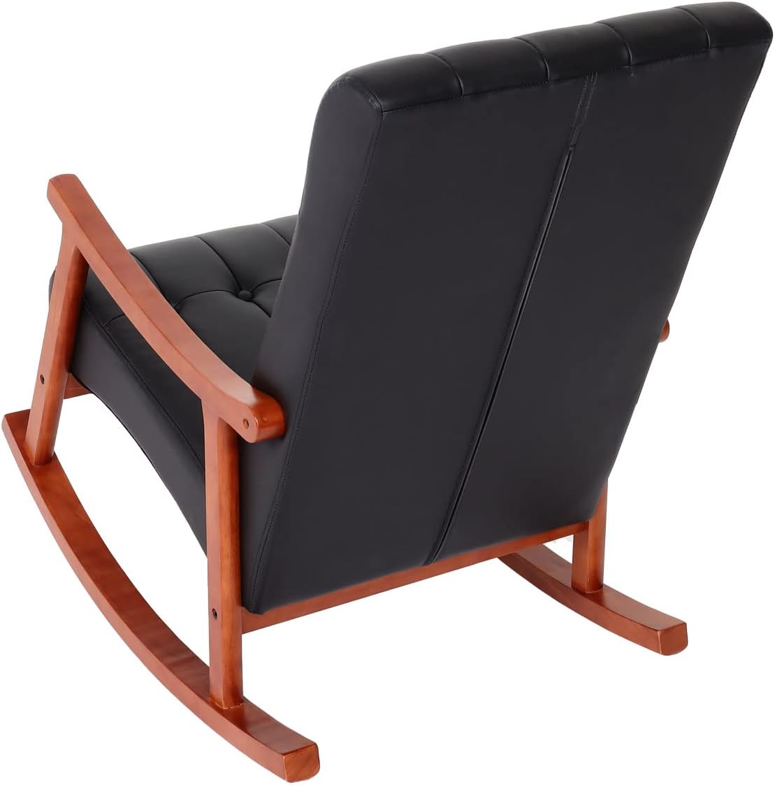 Mendler Schaukelstuhl HWC-K10, Schaukelsessel Schwingstuhl Relaxsessel FSC® - Kunstleder schwarz, Gestell Walnuss-Optik