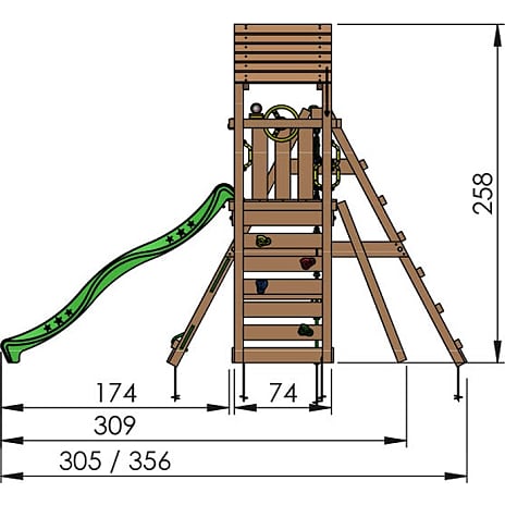 Jungle Gym Cocoon legetårn komplet inkl. klatremodul og grøn rutsjebane