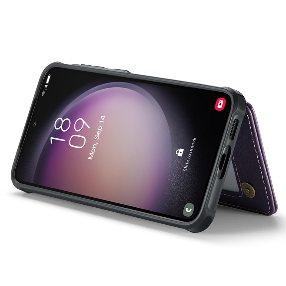 Samsung Galaxy S23 5G Leder Hülle mit Kartenfächern im Litchi Look   Kickstand (RFID Schutz) - Lila