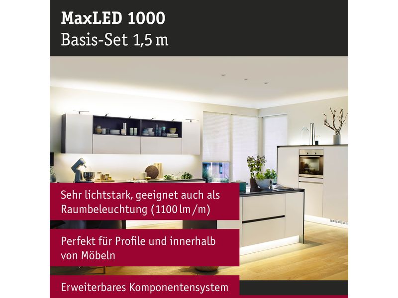 Paulmann LED-Stripe MaxLED 1000 2700 K, 1.5 m Basisset Unbeschichteter LED-Streifen, kürzbar