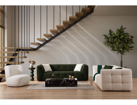 CONCEPT1 - Canapé tissu Cady 3 places vert 235 x 100 x h72