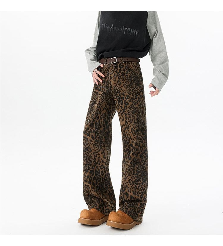 Sheck - Mid Rise Leopard Print Straight Leg Jeans (Diverse designs)