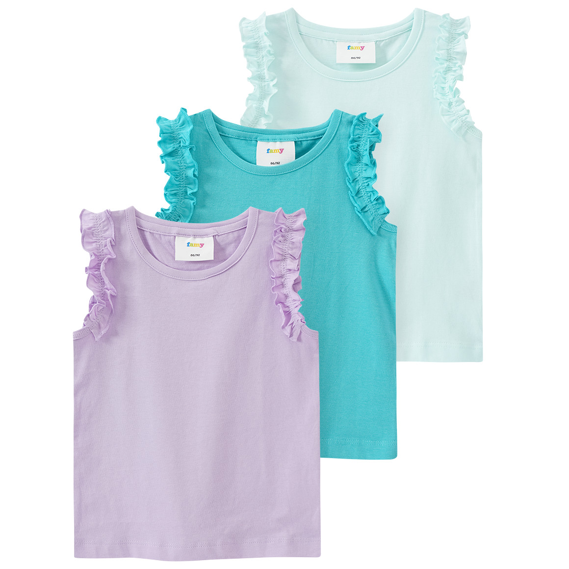 Famy 3 Mädchen Tops im Basic-Look helllila / türkis / helltürkis