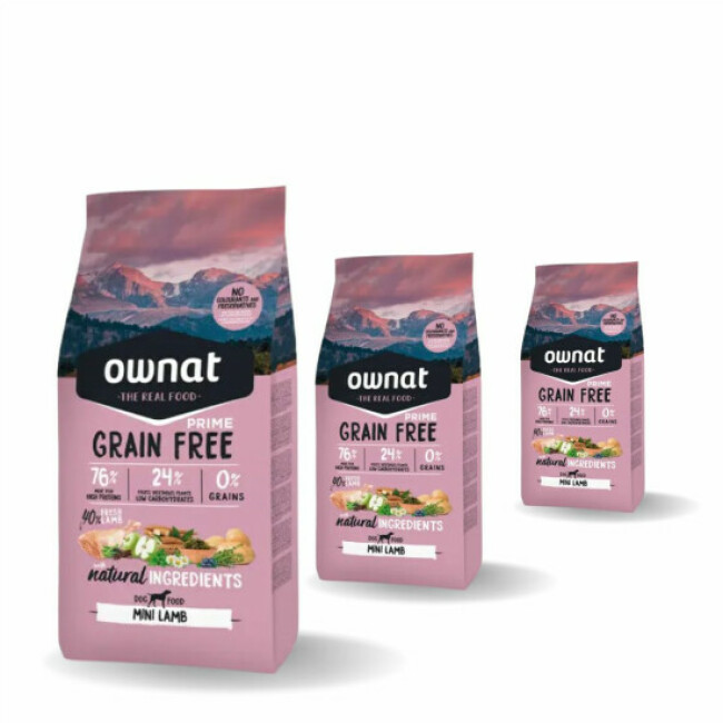 Croquettes Ownat Prime Grain Free Mini à l'agneau pour petit chien