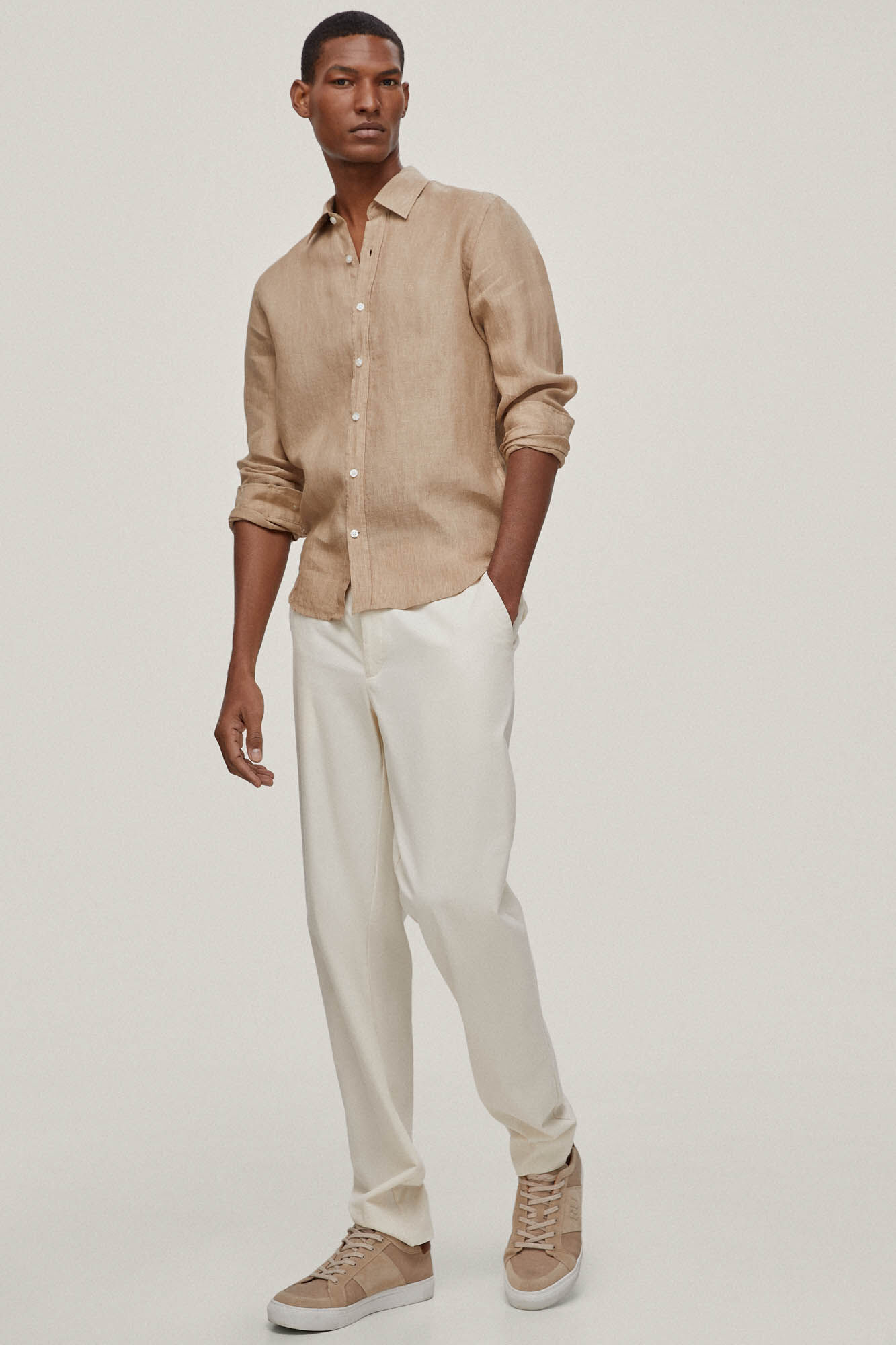 Camisa lino lisa - Bege