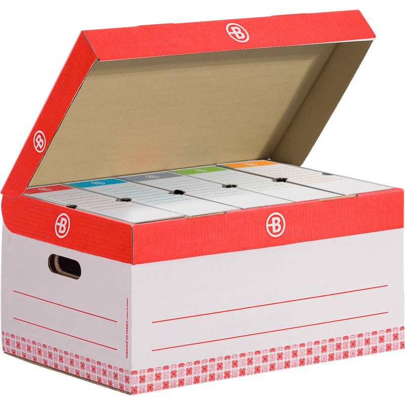 Pack archivage carton Bruneau - Dos 10 cm - Haute résistance - Couleurs assorties - 60 boîtes + 10 caisses
