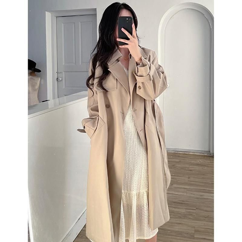 Secolo - Dubbele rij knopen effen lange trenchcoat