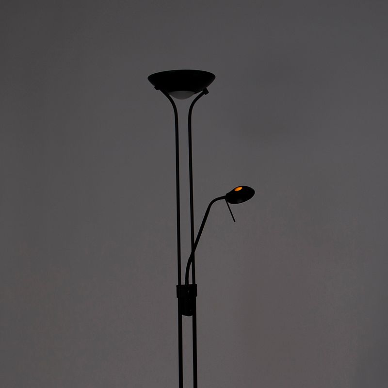 Moderne vloerlamp zwart met leeslamp incl. LED dim to warm - Diva