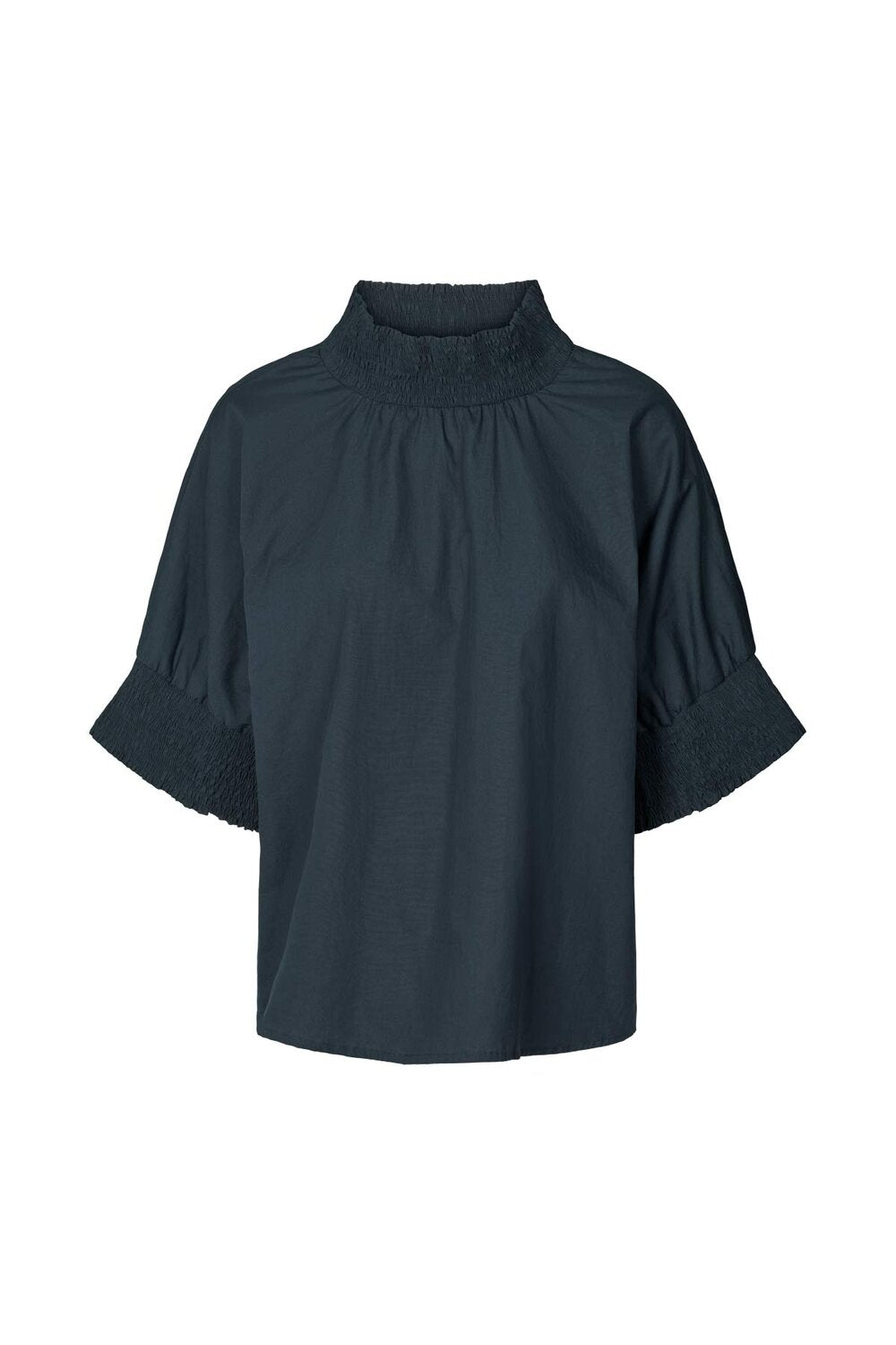 Rabens Saloner  Oona Poplin shirring skjorte - Dark navy