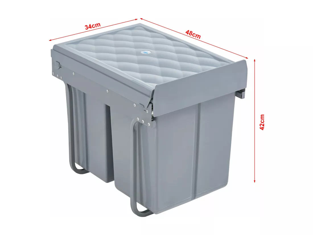 Poubelle encastrable 2 x grise 48 x 34 x 42 cm 03_0008202