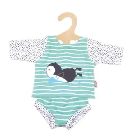 Heless 2118 - Schwimm-Outfit für Puppen im Pinguin Pünktchen Design, 2 teilig, Größe 35 - 45 cm