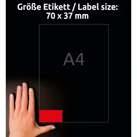 Avery Zweckform 3448 Farbige Etiketten,A4 70 x 37 mm, 100 Bogen/2.400 Etiketten, rot