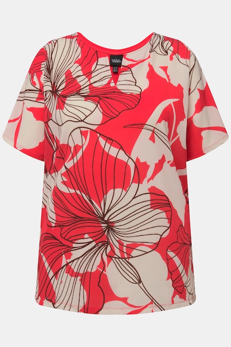 T-Shirt, Blüten, Oversized, Tunika-Ausschnitt, Halbarm