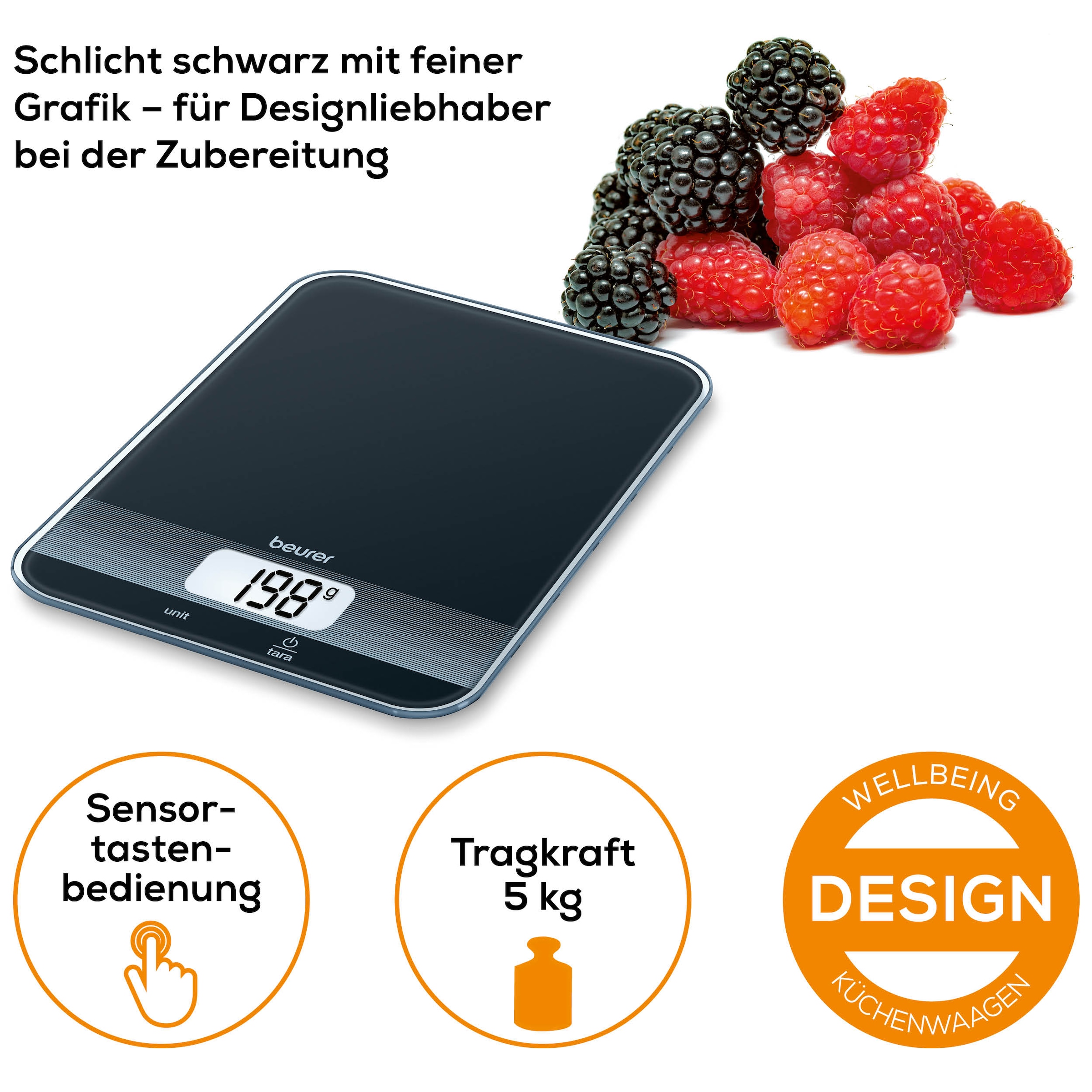 BEURER Küchenwaage »KS 19 flaches Design mit 16 mm, leicht zu reinigende Glasoberfläche« Koch- und Backwaage mit 5 kg Tragkraft, mit Tara-Zuwiegefunktion