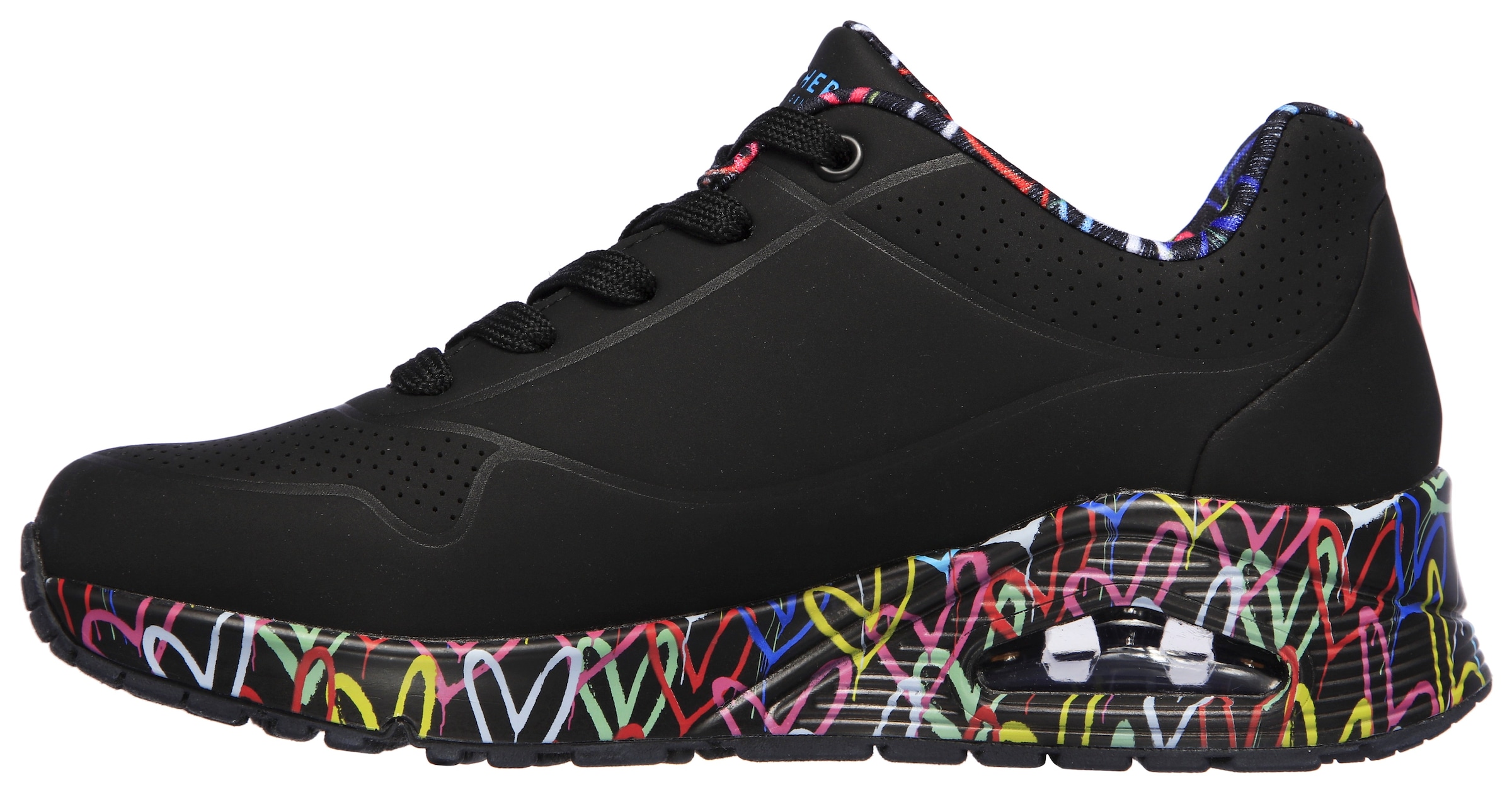Skechers Wedgesneaker »UNO-LOVING LOVE«  Freizeitschuh, Halbschuh, Schnürschuh mit coolem Graffiti-Print