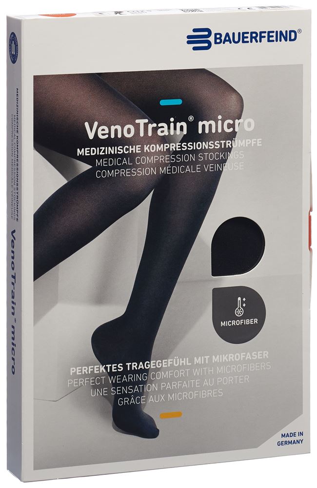 Bauerfeind VenoTrain Micro KKL2 AG XL plus/short offene Fussspitze Mikronoppenhaftband schwarz 1 Paar