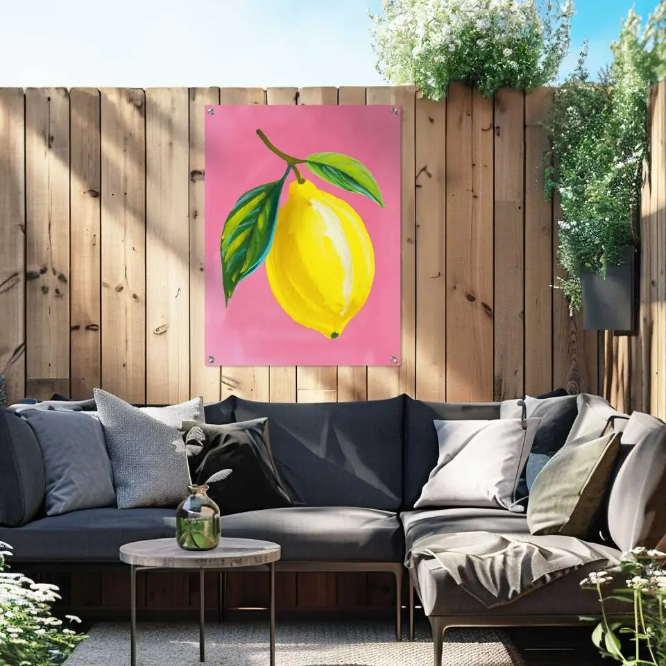 Tuinposter Lemon on Pink - 80x60cm - Geel