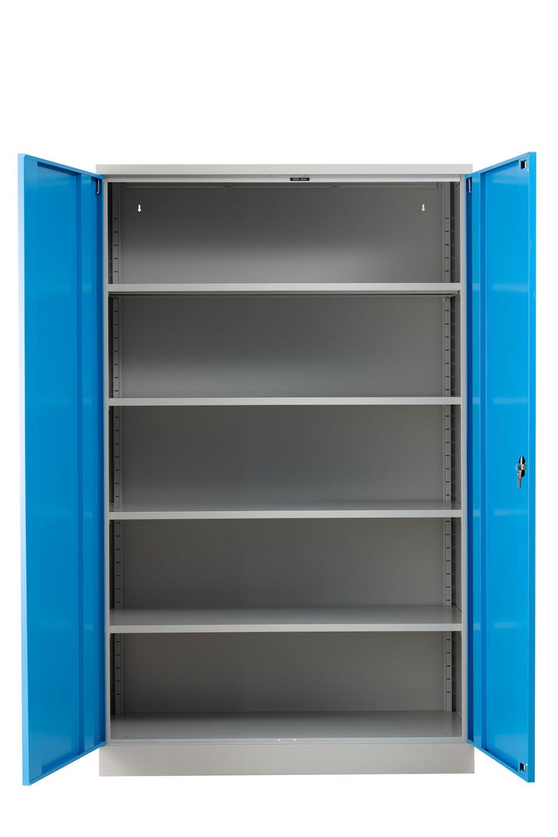 PROREGAL Ferret draaideurkast met 4 legplanken, versterkt, Eurolock greep, HxBxD 195 x 120 x 50 cm, grijs-lichtblauw gelakt