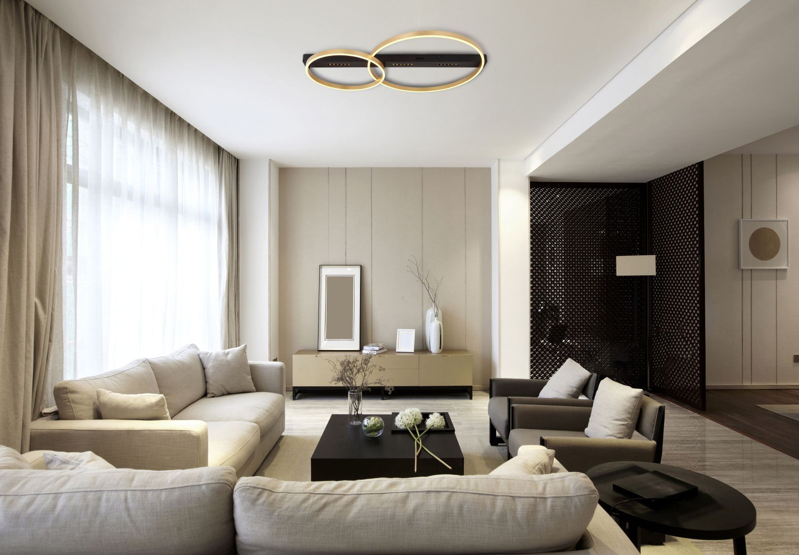 LED-Deckenleuchte - schwarz-goldfarben - Memoryfunktion