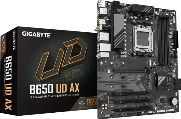 Gigabyte B650 UD AX - 1.0 - bundkort - ATX - Socket AM5 - AMD B650 Chipset - USB-C 3.2 Gen 1, USB 3.2 Gen 2, USB 3.2 Gen 1 - Wi-Fi 6, Gigabit LAN, Bluetooth - onboard grafik (CPU påkrævet) - HD Audio (8-kanaler)
