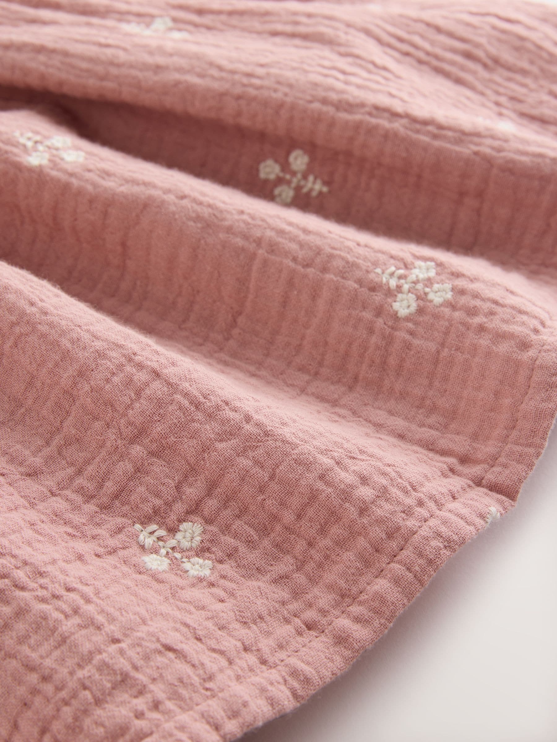 Roze - Geborduurde geweven babyjurk met lange mouwen (0mnd -2jr)