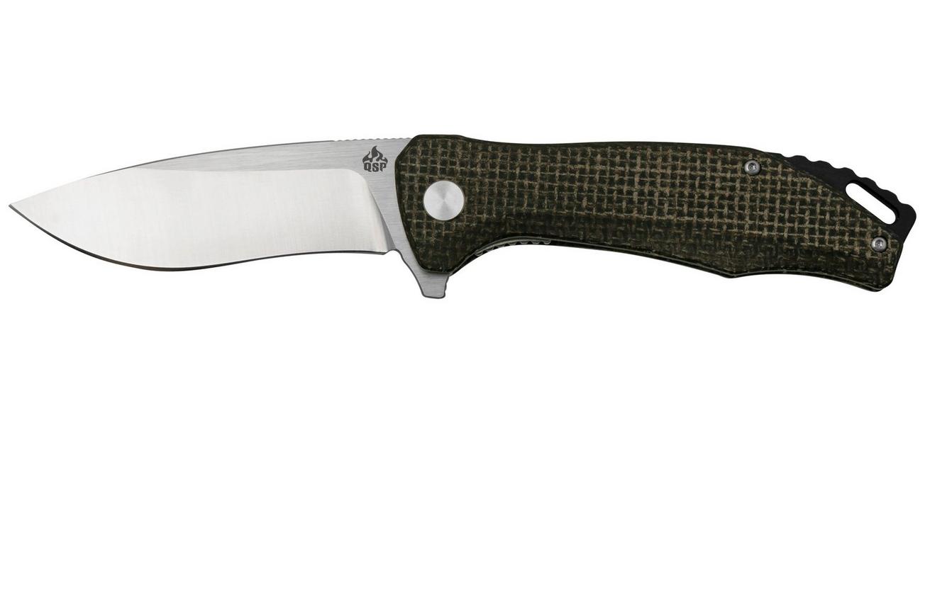 QSP Knife Raven QS122-D1 Rough Brown Micarta, Satin, zakmes