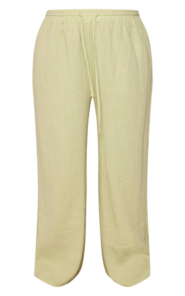 Vert Sauge Pantalon Large En Gaze Texturée Grande Taille Ensemble Coordonné
