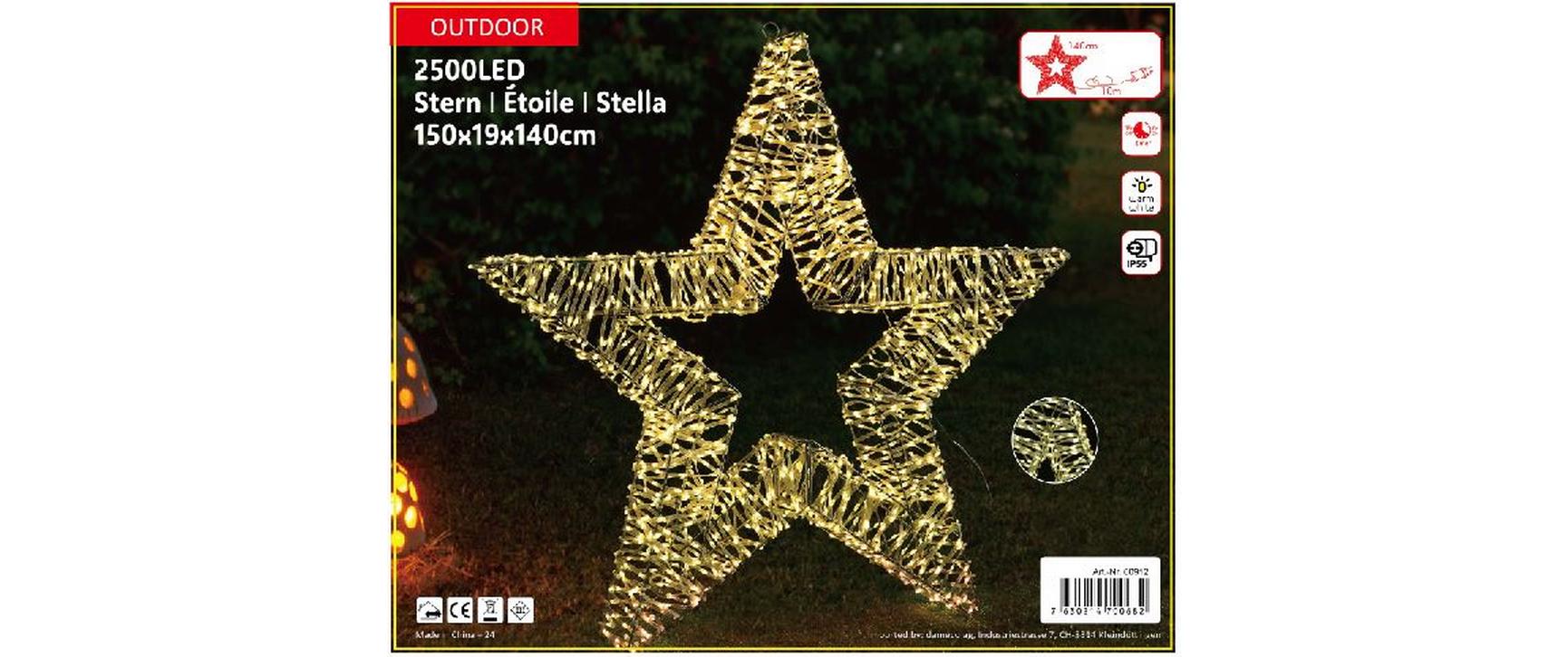 LED Stern Metall 19 cm x 150 cm<br>Weihnachtsbeleuchtung