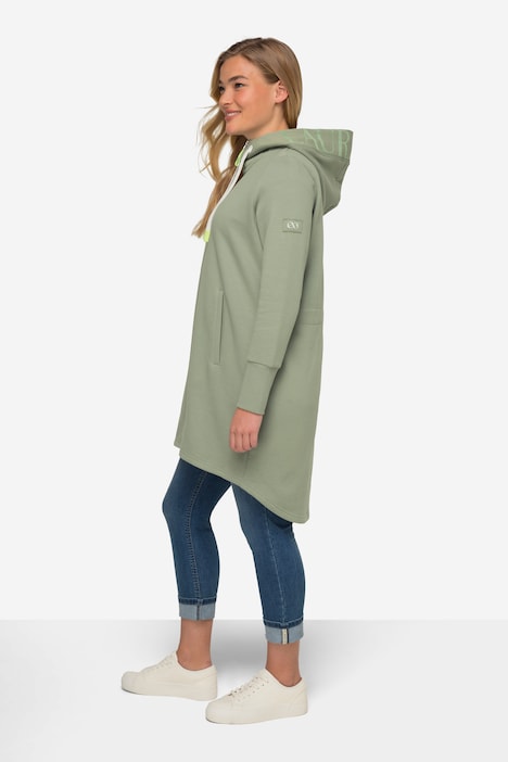 Sweatjacke, lang geschnitten, Kapuze, Taillen-Tunnelzug hinten, Langarm