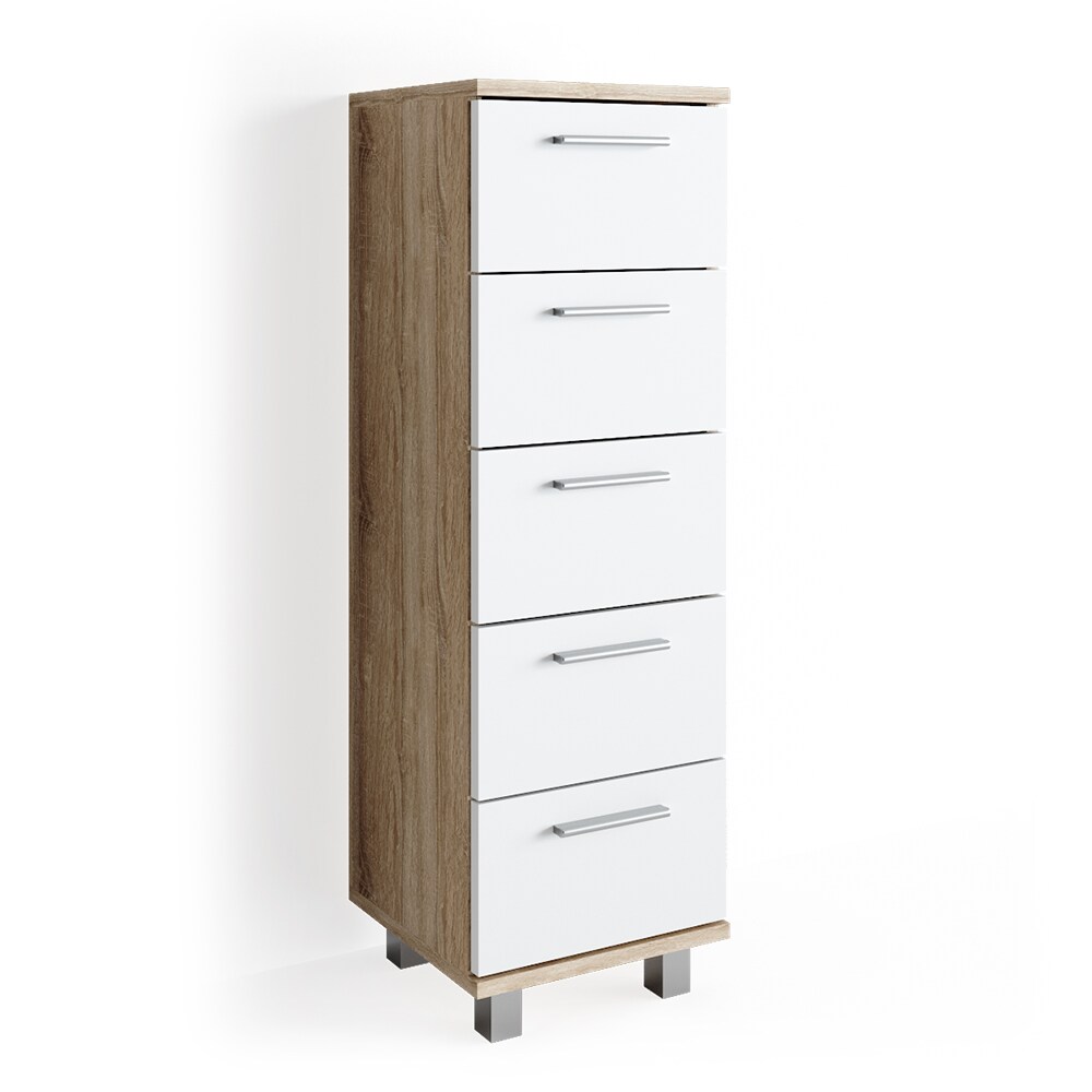 VICCO Badschrank ILIAS Weiß Sonoma Midischrank Bad Schrank Badregal Badezimmer