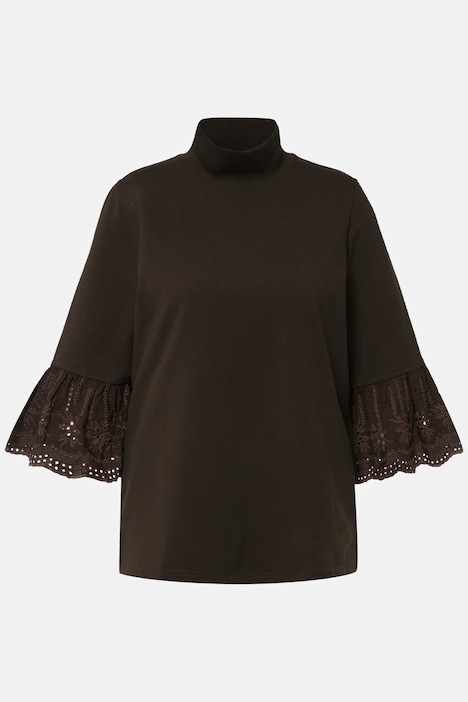 Sweatshirt, Spitze, Stehkragen, 3/4-Arm, Biobaumwolle
