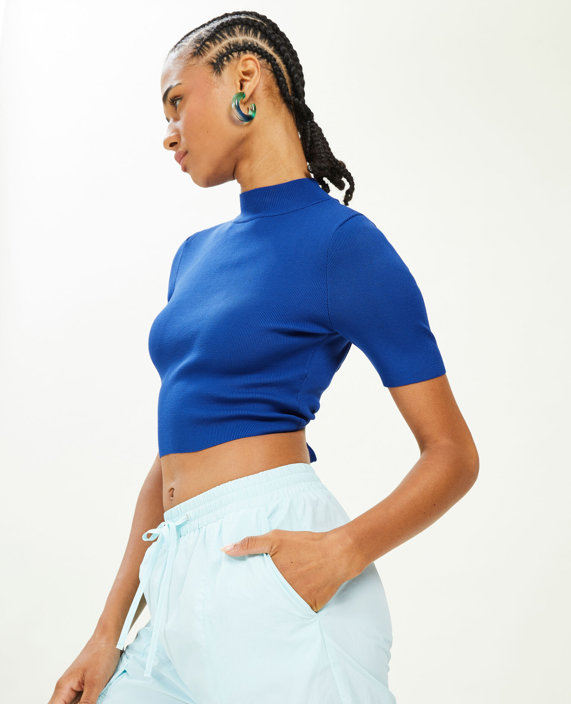 Top dos-nu en maille - Bleu électrique