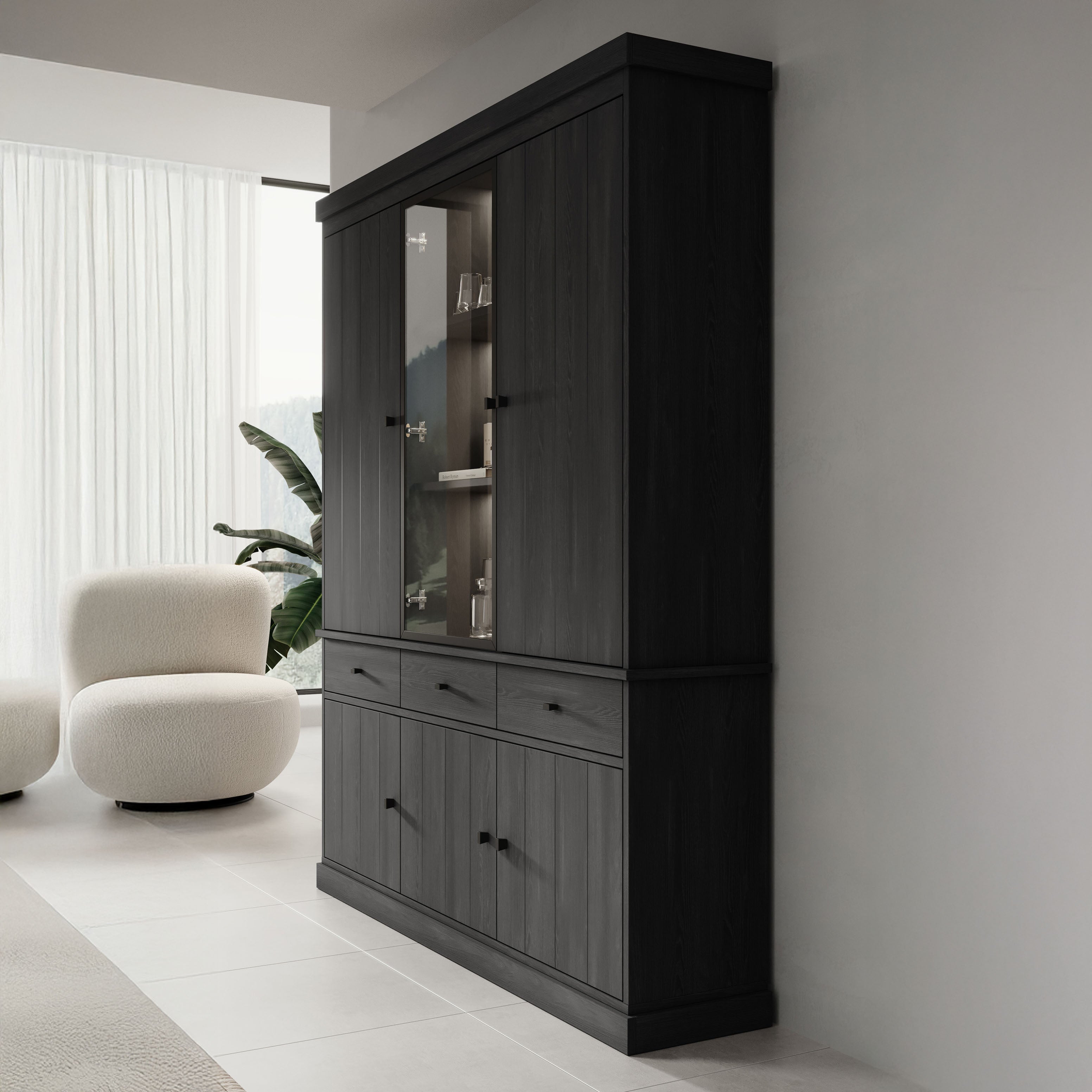 Vince 3 - Buffetkast - Zwart - 182x40x220 cm
