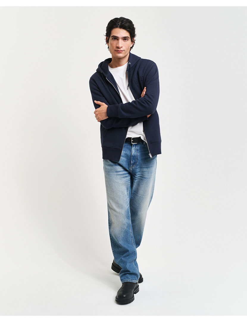 Embroidered Zip Sweatshirt Blue