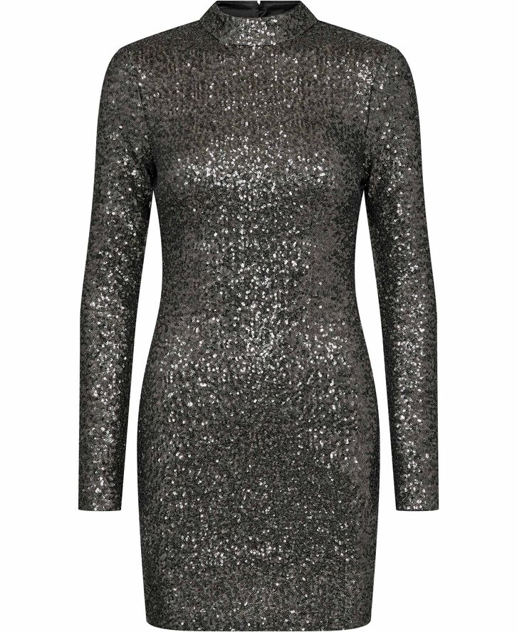Superdry SEQUIN MOCK NECK MINI DRESS Gunmetal sequin