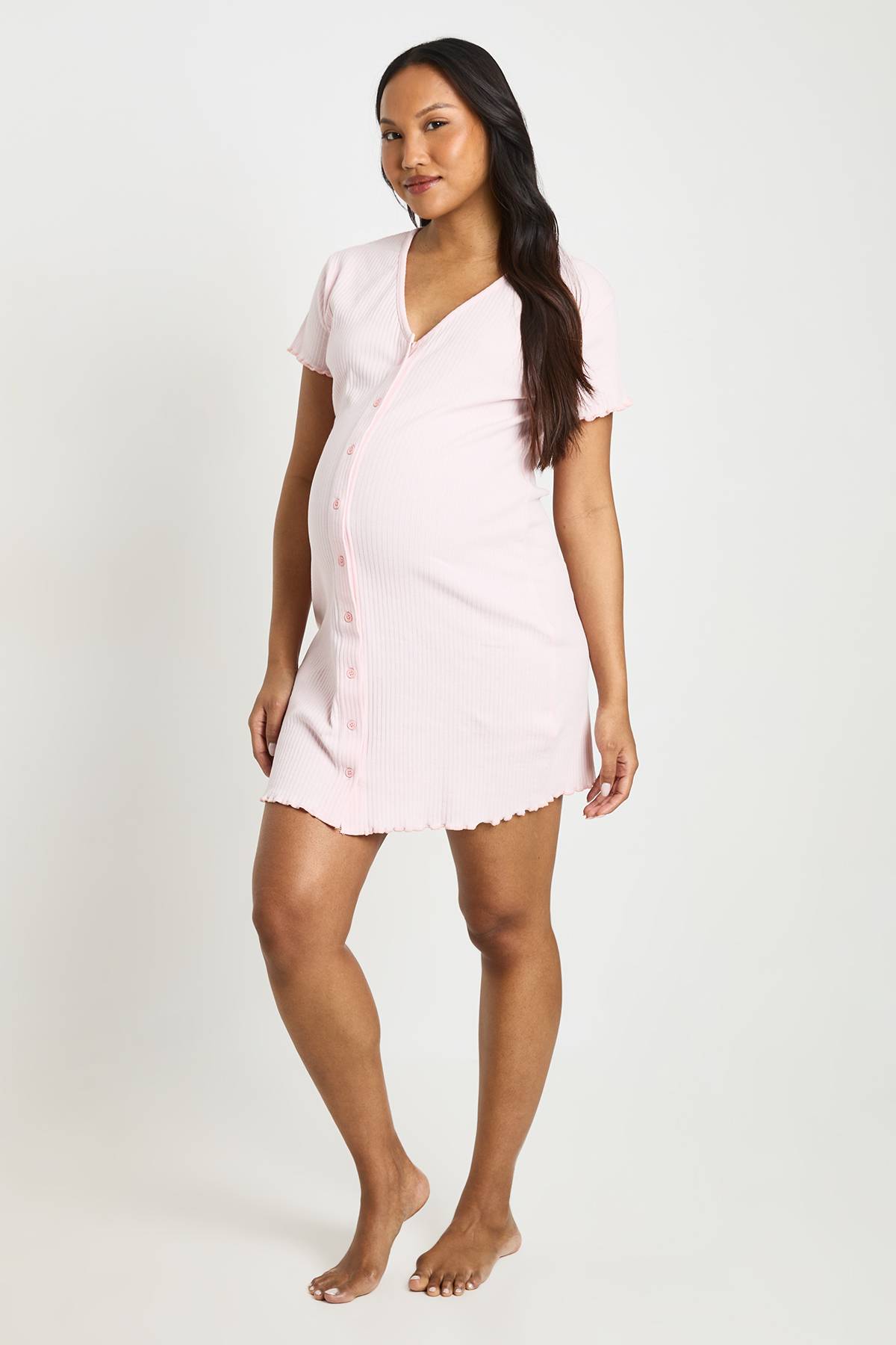 boohoo Chemise De Nuit De Maternité Côtelée À Boutons