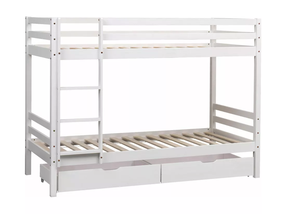 Lits superposés pour enfants 190x90cm blanc avec tiroirs AMBRE - HAPPY GARDEN