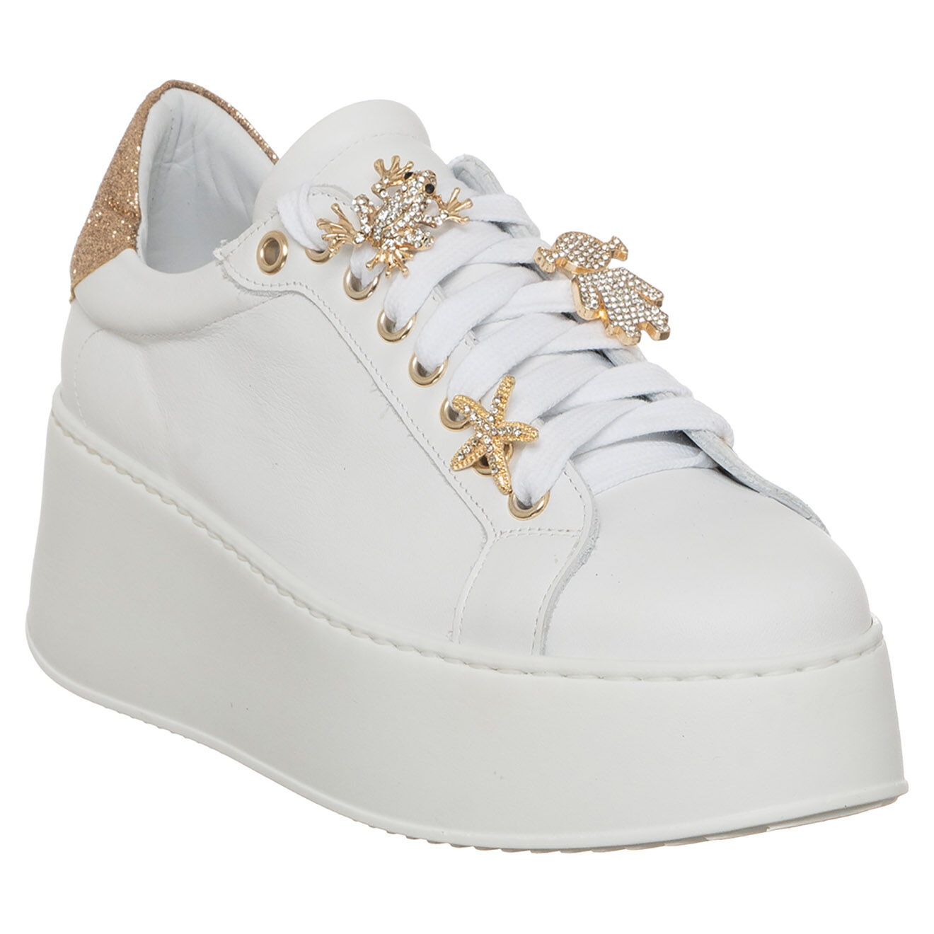 Loretta Pettinari Sneakers en Cuir Ilona blanc/doré