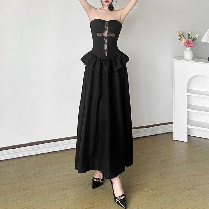 Sugarcoat - Set: Strapless Cross Panel Maxi A-lijn jurk + Shrug