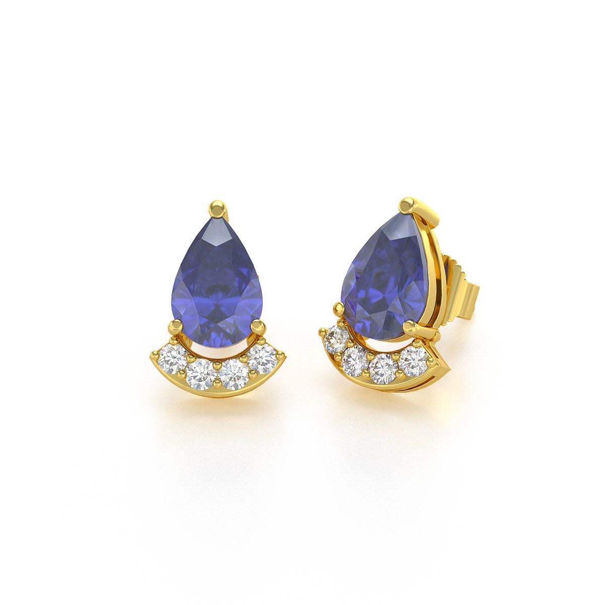 Boucles d'oreilles ADEN Or 585 Jaune Tanzanite et Diamants 1.40grs
