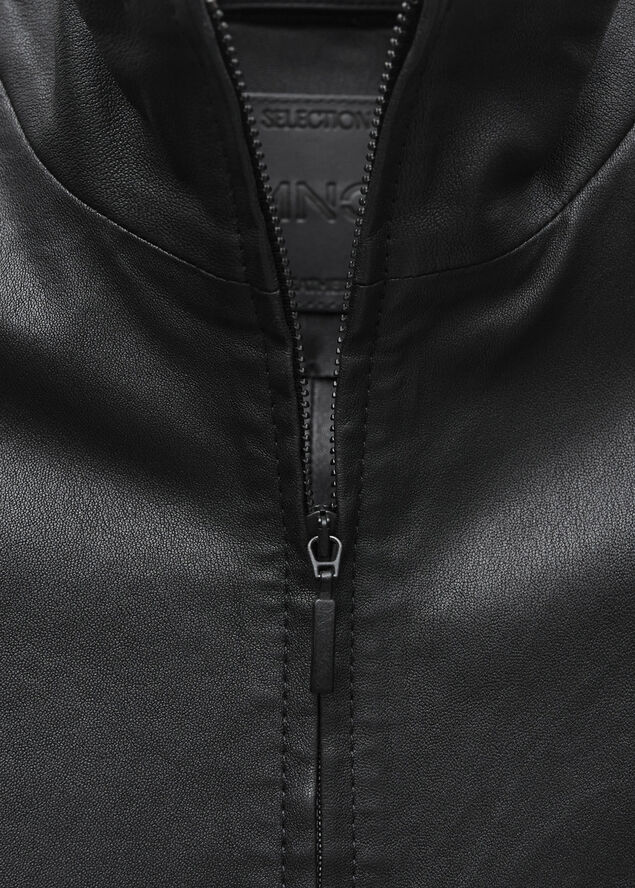 MANGO 100% leather jacket with double zip Black