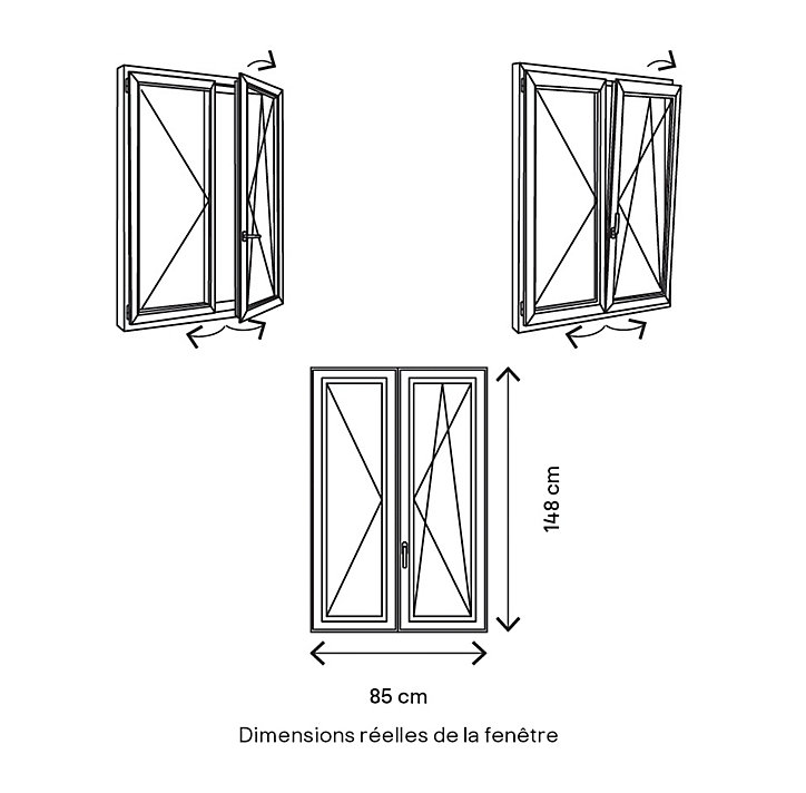 Fenêtre PVC 2 vantaux oscillo-battant GoodHome blanc - l.80 x h.145 cm